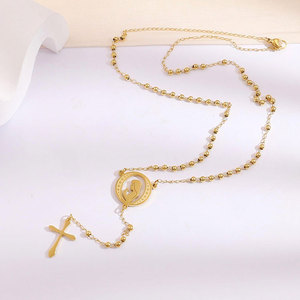 Collana Rosario Personalizzata all'Ingrosso con Ciondolo a Croce alla Moda, Versetto Biblico sulla Forza, in Acciaio Inossidabile Placcato Oro, Gioielli Religiosi - Product Image 3