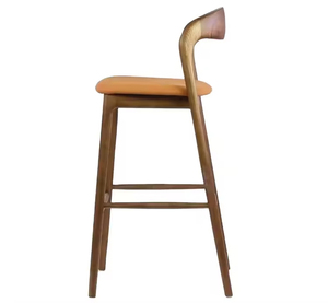 Tabouret de bar en bois de style nordique avec coussin et accoudoirs pour cafés, tabouret de bar haut pour cuisine et comptoir - Product Image 1