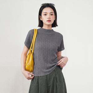 Short plissé compressé pour femme, <span class=keywords><strong>en</strong></span> mousseline d'été, orné de cristaux scintillants, texture froissée à motif quadrillé, coupe ample et décontractée, style glamour, expédition immédiate - Product Image 1