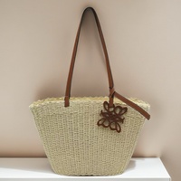 Sac fourre-tout décontracté à une épaule de grande capacité sac tissé à la main sac en bois marque paille papier tissé corde ouvert vacances polyester