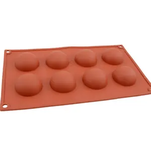 OKSILICONE 8孔硅胶定制模具巧克力3D圆顶慕斯半烘焙蛋糕不粘冰淇淋模具
