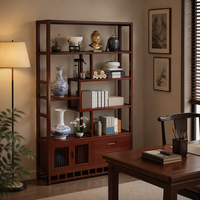 Meuble de rangement en bambou, style chinois moderne, avec plusieurs compartiments, double porte et tiroirs, pour salon, hôtel, présentoir à thé, maison