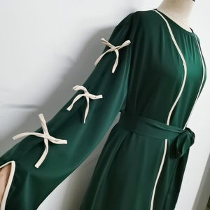 2025 EID Modest Elegant MAXI <strong>Abaya</strong> for Women Dubai Islamic Clothing Nida Wave Bowknot Open Design Long Sleeve Polyester for - Product Image 2