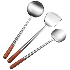Juego de espátulas para wok de acero inoxidable 304 con mango largo, madera de zafiro rojo, utensilios de cocina comerciales para chef - Product Image 5