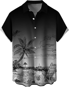 Kemeja Pria Kasual Lengan Pendek Anti Kusut Bermotif V-neck Bahan Broadcloth 100% Poliester Bernapas Rajutan Modis untuk Liburan Pantai - Product Image 1