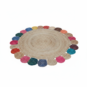 Tapis DIVTIK DECOR en jute teinte multicolore, design Tikki unique, tressé, moderne, floral, fabriqué à la machine, écologique, antibactérien, antidérapant - Product Image 2