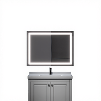 32x40 Pulgadas Espejo Moderno Rectangular LED Inteligente IP44 Antivaho, Montado en la Pared, para Salón o Baño, Iluminación Frontal/Trasera, con Pantalla de Tiempo, sin Marco