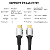 Câble HDMI de haute qualité 2.0V 4K 60Hz 2K, 20 fils plaqués or, 2160P 3D HDTV pour vidéo XXX Full HD HDMI Kablo