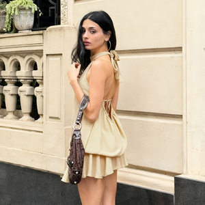 เดรสสั้นทรงเอเข้ารูป คอวี สายคล้องคอ โชว์หลัง เซ็กซี่ ผ้าระบายอากาศ เอวธรรมชาติ สำหรับผู้หญิง รุ่นใหม่ล่าสุด - Product Image 5