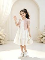 Ensemble 2 pièces de haute qualité pour fille avec logo personnalisé : Haut en maille jacquard à manches courtes + Robe midi sans manches en coton, tenue décontractée pour soirée