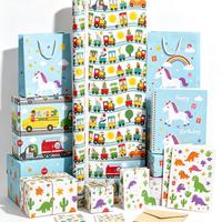 Papier cadeau recyclable imprimé de dessins animés pour enfants, licorne, dinosaure, véhicule, pour l'emballage d'anniversaire des enfants