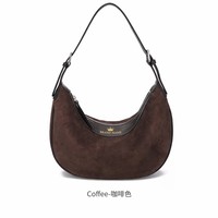Sac à bandoulière en cuir véritable et daim de vache, forme croissant, pour femme, style rétro, sac hobo demi-lune avec garniture en cuir lisse, fournisseur ODM