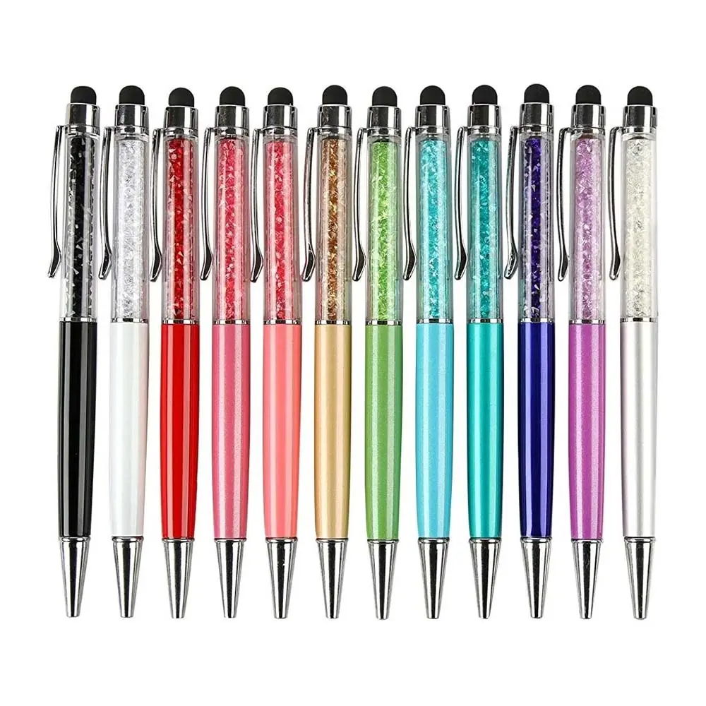 חידוש אישית Stylus יהלומי קריסטל עט עם לוגו מותאם אישית אבן בתוך מתכת מעוות מגע הכדורי