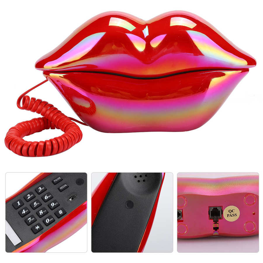 Niiyen Telefono a Labbro, telefoni fissi con Filo a Forma di Labbra Rosse, Telefono Fisso con Labbra Rosse Creative Telefono da Tavolo in Stile Europeo per L' Ufficio a casa