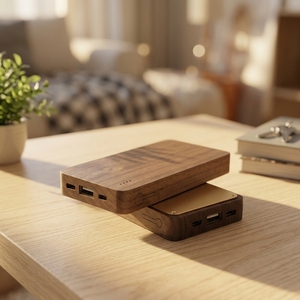 Chargeur portable en bois <span class=keywords><strong>6000</strong></span> 8000mAh, noyer, bambou, érable, avec port USB-C, Powerbank - Product Image 1