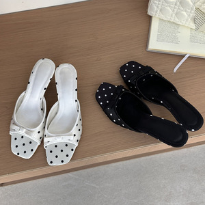Sandali Estivi <span class=keywords><strong>Eleganti</strong></span> da <span class=keywords><strong>Donna</strong></span> con Punta Quadrata in Raso a Pois, Tacco Basso Sottile, <span class=keywords><strong>Scarpe</strong></span> Casual per Spiaggia e Feste - Product Image 5