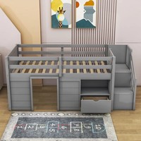Lit de jour double en bois moderne avec 1 tiroir, étagères, armoire d'escalier et espace secret, écologique, taille personnalisable
