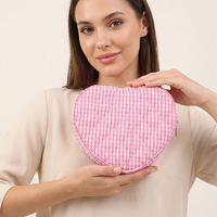 Sac de maquillage portable à fermeture éclair personnalisé en tissu écologique à motif écossais en forme de cœur pour filles