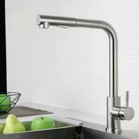 Keran Dapur Keramik Finishing Brushed, Model Deck Mounted Single Hole Pull-Out, Tuas Tunggal Panas/Dingin, Retractable, Gaya Amerika, Touch