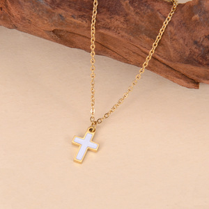 <b>Cross</b> Necklace Zinc Alloy White Enamel Pendant Gold <b>Chain</b> For Gift Business Occasion - Product Image 1