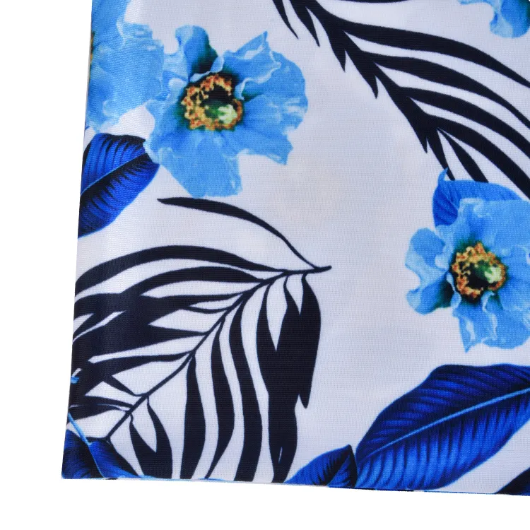 Hot Sale Blue Flowers Digital Printing Polyester Spandex FDY Knitted Printed Fabric For Garments