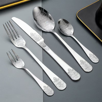 Bestseller Vintage Muster Edelstahl Messer Gabel Löffel Besteck Golden Besteck Set für Hochzeits feier