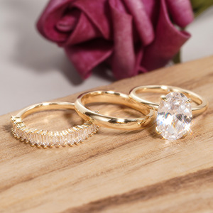 Parure de bijoux de mariée A195, diamant taille ovale, or massif 18 carats, sertissage griffe, ensemble bague de fiançailles pour femme - Product Image 3