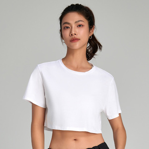 <span class=keywords><strong>Top</strong></span> Corto Estivo 100% Cotone Oversize, Maglietta Sportiva Traspirante a Maniche Corte per <span class=keywords><strong>Donna</strong></span>, Assorbente per Corsa, Fitness e Yoga - Product Image 1
