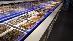 Dingfeng Tùy Chỉnh Siêu Thị Caster Thép Không Gỉ Ice Đông Lạnh Hải Sản Tươi Cá Hiển Thị Trường Hợp Bảng Tủ Đông Tủ Lạnh - Product Image 5