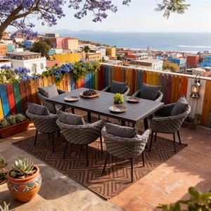 Moderno Juego de Comedor para Exteriores de 9 Piezas con Estructura de Aluminio, Cojines Personalizables y Mesa Superior para Patio Costero y Balcón - Product Image 2
