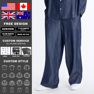 Pantalon large décontracté KingSen pour homme, style américain, en lyocell indigo délavé, léger et respirant, effet denim - Product Image 2