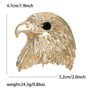 Broche Cabeça de Águia com Olho de Pedra Preta e Textura de Pena para Lapelas de Casacos Masculinos e Femininos, Dourado Prateado - Product Image 5