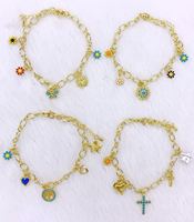 Bracelet ajustable en cuivre avec mini-breloques en émail en forme de crème glacée et perles de verre bleues, vente en gros pour cadeau