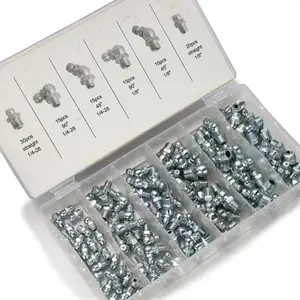 High Quality Zinc Plated 110pcs Grease Nipple Fitting Kits 1/8" 1/4 Straight 45/90 Degree Grease Nipple Set