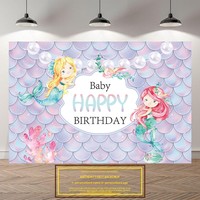 Toile de fond décorative pour fête d'anniversaire de filles sur le thème de la princesse sirène, poster personnalisable, fond mural, bannière personnalisable, panneau KT numérique