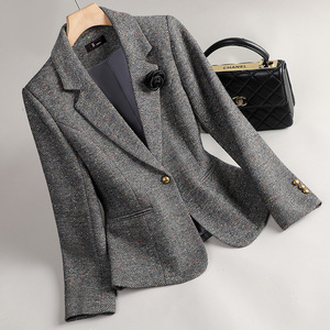 Pink Wool Blazer Women Houndstooth Pattern Single Button Casual Suit Jacket Spring Autumn Wear - Product Image 3