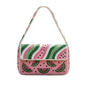 Pochette de soirée artisanale perlée motif pastèque avec fermeture éclair à chaîne en acrylique, sac à main personnalisé pour femme pour fêtes d'été et mariages - Product Image 1