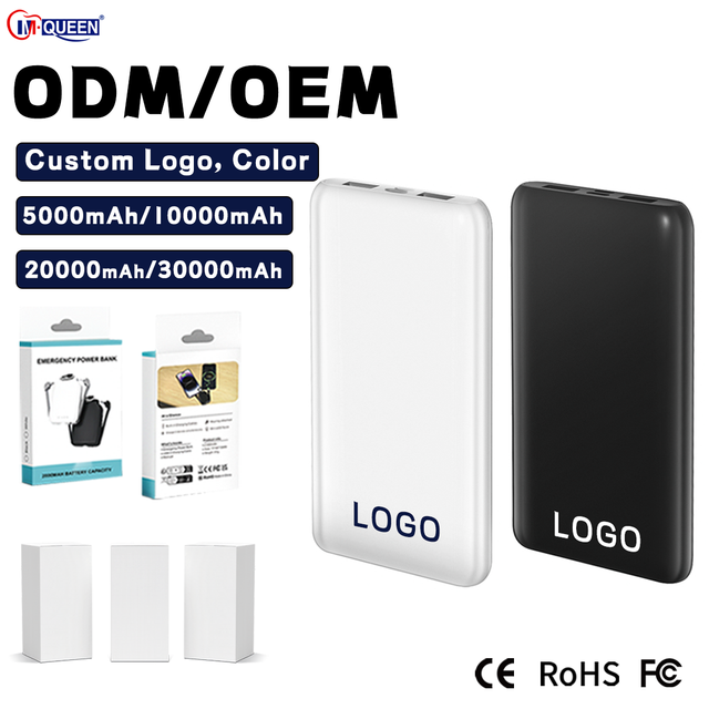 Customized Wholesale 10000mAh/20000mAh/30000mAh Ultra Slim Portable Li-Polymer Power Bank Dual USB Output Micro USB/Type-C Input