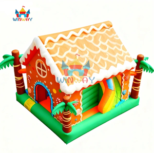 Château gonflable PVC pour location événementielle, combo toboggan aquatique et château sauteur, motif Bonhomme de pain d'épices Noël pour enfants - Product Image 5