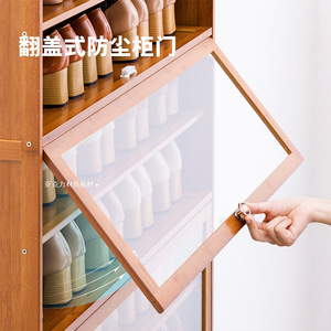 Zapatero de madera con puertas de vidrio, almacenamiento a prueba de polvo para uso en interiores, pasillo, entrada, balcón, escalera - Product Image 4