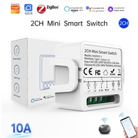 Interrupteur intelligent Tuya Zigbee 2CH avec application et commande vocale AC100-240V, télécommande bidirectionnelle, minuterie, compatible avec Alexa Google Home