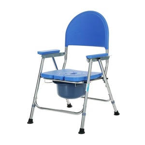 Commode Chair For <b>Elderly</b> Portable Folding Toilet With Deep Bucket And Safety Locks Blue Seat - Product Image 4