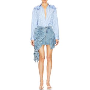 Nouvelle jupe mini en jean vintage taille basse, design plissé à volants, décontractée et élégante pour femme, style cargo délavé avec poches - Product Image 1