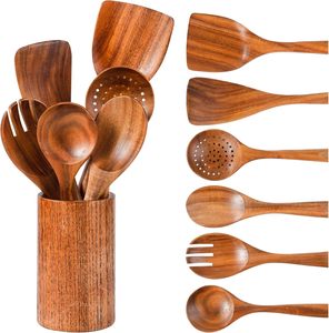 <b>Kitchen</b> <b>Accessories</b> Wholesale Custom Eco-friendly Bamboo Wooden 9-Piece Spoon Set Spatula Dishwasher Safe Laser Logo Utensils - Product Image 1