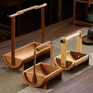 Chinese-style bamboo tea tray with handle, retro Zen-inspired tea ceremony dessert tray, fruit and vegetable basket, tea table - Product Image 4