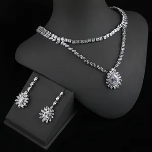 Hoge Kwaliteit Luxe Dubai Bruiloft Bruids Sieraden Sets Grote Zirkoon Hanger Ketting En Oorbel Sets