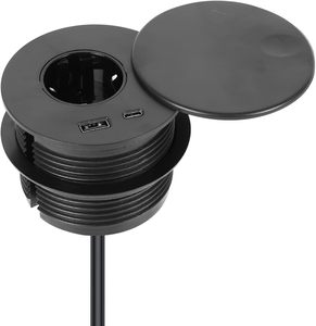 80mm Hidden gắn Đức điện Vòng Grommet văn phòng bàn Ổ cắm ổ cắm với USB A + USB-C sạc cổng hàng đầu với xoay Bìa - Product Image 1