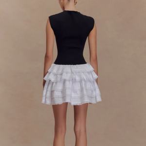 Vestido de Princesa Dulce Personalizado de Alta Calidad, Manga Corta, Cuello Redondo, Algodón Blanco, Dobladillo con Volantes, Mini Vestido Casual Estilo Campestre - Product Image 2