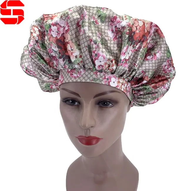도매 디자이너 새틴 Bonnets 수면 머리 머리 모자 사용자 정의 여성 더블 레이어 디자이너 보닛 사용자 정의 로고