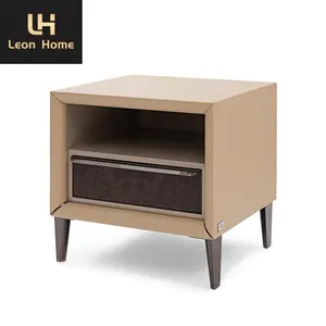 Factory Custom Made Bedroom Nightstand Bed Table Stainless Steal Legs Nordic Wood Bedside Nightstand With Open Cubbie And Drawer